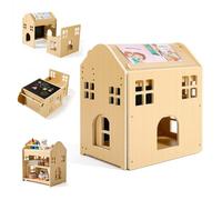 VEVOR Juego de Mesa y Silla Montessori para Bebés de 1-5 Años de Madera, Mesa de Aprendizaje Convertible en Casita, con Pizarra Desmontable Estante de Almacenamiento, para Comer Jugar Dibujar Leer