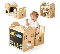 VEVOR Juego de Mesa y Silla Montessori para Bebés de 1-5 Años de Madera | Mesa de Aprendizaje Convertible en Casita, con Pizarra Desmontable Estante de Almacenamiento, para Comer Jugar Dibujar Leer