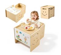 VEVOR Juego de Mesa y Silla Montessori para Bebés de Madera Multifuncional, Mesa y Silla Infantil de 3 Alturas Ajustables, con Pizarra Blanca, Bordes Redondeados, para Aprendizaje Jugar Comer Dibujar