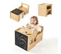 VEVOR Juego de Mesa y Silla Montessori para Niños de 1-5 Años de Madera, Mesa de Aprendizaje Multifuncional, Taburete Infantil, con Espacio de Almacenamiento Pizarra, para Jugar Comer Dibujar Leer