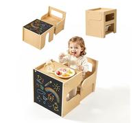 VEVOR Juego de Mesa y Silla Montessori para Niños de 1-5 Años de Madera | Mesa de Aprendizaje Multifuncional, Taburete Infantil, con Espacio de Almacenamiento Pizarra, para Jugar Comer Dibujar Leer
