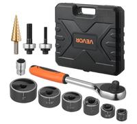 VEVOR Juego de Punzones de Extracción 12,7-50,8 mm, con Llave de Trinquete para Aluminio, Acero Dulce, Fibra de Vidrio y Plásticos, 6 Tamaños de Matriz, para Talleres, 280 x 65 x 255 mm, Negro