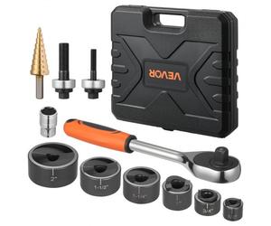 VEVOR Juego de Punzones de Extracción 12,7-50,8 mm, con Llave de Trinquete para Aluminio, Acero Dulce, Fibra de Vidrio y Plásticos, 6 Tamaños de Matriz, para Talleres, 280 x 65 x 255 mm, Negro