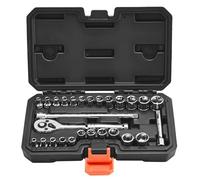 VEVOR Juego de Vasos 6,4 mm, SAE y Métrico, con Barra de Extensión de Llave de Trinquete y Estuche de Almacenamiento, Acero Aleación CR-V, 27 uds, a Reparación de Automóviles, 215 x 136 x 50 mm