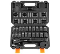 VEVOR Juego de Vasos de Impacto 1/2" Juego de Vasos de Impacto 23 Piezas con Herramienta de Trinquete 13-24 mm 7/16"-15/16" Acero de Aleación de 6 Puntas CR-V HRC 42-48 con Estuche para Reparación