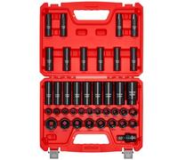 VEVOR Juego de Vasos de Impacto de 39 Piezas con Entrada de 12,7 mm, Profunda y Superficial, Métricos de 9 a 30 mm, Acero al Cromo-Vanadio, Doble Marcaje de Tamaño, para Mantenimiento Automotriz