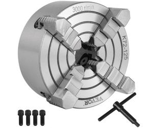 VEVOR K72-125 Portabrocas de Torno de Mordazas Accesorios de Taladro de Portabrocas de Torno con 1 Llave en T Portabrocas de Torno de 4 Mordazas para Sujetar Ejes Colgantes/Triángulos Equiláteros