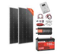 VEVOR Kit Completo de Energía Solar de 12 V con 2 Paneles Solares de 200 W, Monocristalinos, Inversor de 1000 W, Batería LiFePO₄ de 12,8 V, 100 Ah, 1280 Wh para Casas, Granjas, Cabañas, Cobertizos, RV