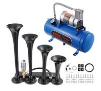 VEVOR Kit de 4 Bocinas de Trompeta Bocina de Automóvil de 150 dB con Compresor de Aire de 90-120 PSI Tanque de Aire de 6 L Bocina de Aire Universal de 12 V para Todos los Vehículos Trenes Barcos Auto