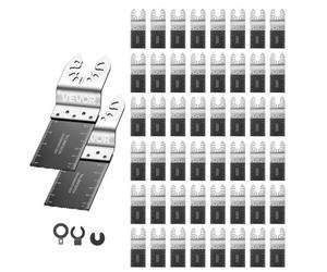 VEVOR Kit de 50 Hojas de Sierra Oscilante Bimetálicas, Hojas para Herramienta Oscilante Universal para Clavos Madera Plástico y Metal con Adaptadores, Compatibles con Bosch Fein DeWalt Craftsman Ryobi