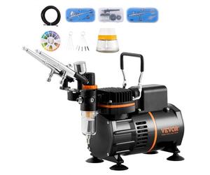 VEVOR Kit de Aerógrafo Compresor de Aire de Doble Ventilador Sistema de Aerógrafo Profesional con 3 Pistolas Soporte Rueda de Mezcla de Colores para Decoración de Uñas, Cocina, Maquillaje