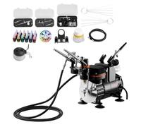VEVOR Kit de Aerógrafo con Compresor de Aire 1/6 HP, 3 Aerógrafos de Doble Acción con 3 Boquillas, Manguera, Pinturas Acrílicas, Pincel, Kit de Pintura para Decoración de Tartas, Maquetas, Uñas
