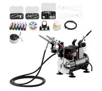 VEVOR Kit de Aerógrafo con Compresor de Aire 1/6 HP, 3 Aerógrafos de Doble Acción con 3 Boquillas, Manguera, Pinturas Acrílicas, Pincel, Kit de Pintura para Decoración de Tartas, Maquetas, Uñas
