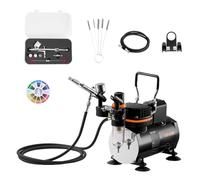VEVOR Kit de Aerógrafo con Compresor de Aire 1/6 HP, Aerógrafo de Doble Acción con 3 Boquillas, Manguera, Set de Limpieza, Kit de Pintura para Decoración de Tartas, Maquetas, Uñas, Coches, Lienzo