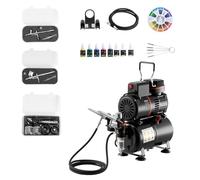 VEVOR Kit de Aerógrafo con Compresor de Aire 1/6 HP con Tanque 3 Aerógrafos de Doble Acción con 3 Boquillas, Manguera, 6 Pinturas Acrílicas, Kit de Pintura para Decoración de Tartas, Maquetas, Uñas