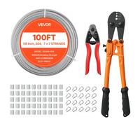 VEVOR Kit de Cable de Acero Inoxidable de 30,5 m, Trenzado 7 x 7, Diámetro de 3,2 mm, Carga Máxima 725 kg, con Engastador y Cortacables, para Barandillas, Iluminación Colgante y Proyectos de Bricolaje