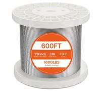 VEVOR Kit de Cables de Alambre de 3,18 mm Cable de Acero Inoxidable 316 de 182,3 m con Cortador y Guantes, Resistencia a la Rotura de 7,1 kN, 7x7 Hebras, Cables de Grado de Aeronáutico para Pasamanos