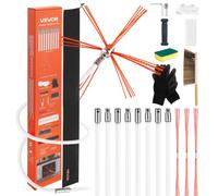 VEVOR Kit de Cepillo Limpieza de Chimenea, 8 m Varilla Flexible de Nylon, 3 Recambios de Cerdas, Guantes, Gafas, Bolsa, Deshollinador Flexible a 90° para Chimeneas Cuadradas, Rectangulares y Arqueadas