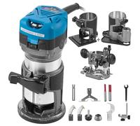 VEVOR Kit de Enrutador Compacto de Arranque Suave de 710W Velocidad 10.000-30.000 RPM Fresadora de Madera Rebajadora Eléctrica multifunción base de refrigeración y base inclinada y base Offset