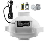 VEVOR Kit de Instalación de Ventilador de Mitigación Radón Silencioso 260 CFM con 2 Acopladores, Indicador de Presión, Ventilador de Extracción para Ventilación Interior y Exterior, 305 x 320 x 235 mm