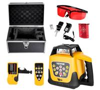 VEVOR Kit de Nivel Láser Giratorio de Haz Rojo, Alcance de 300 m, Inclinación Ajustable, Rotación de 360 Grados, Estuche de Transporte, Resistencia al Agua IP54, Receptor de Control Remoto
