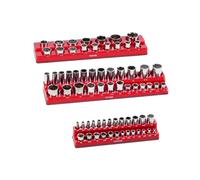 VEVOR Kit de Organizador de Dados Magnéticos, Juego de 3 de Bandejas de Dados SAE 1/4'', 3/8'', 1/2'' con Etiquetas Transparentes, Capacidad de 68 Dados Estándar y Profundos (No Incluidos), Rojo