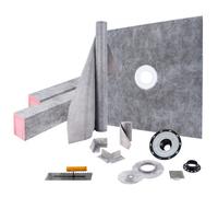 VEVOR Kit de Plato de Ducha 48 x 48 pulgadas (1219,2 x 1219,2 mm) con Brida ABS Central de 4" (10 cm), Rejilla de Acero Inoxidable, 2 Bordillos Cortables y Membrana Impermeable para Baño