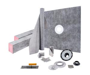 VEVOR Kit de Plato de Ducha 48 x 48 pulgadas (1219,2 x 1219,2 mm) con Brida ABS Central de 4" (10 cm), Rejilla de Acero Inoxidable, 2 Bordillos Cortables y Membrana Impermeable para Baño