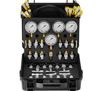 VEVOR Kit de prueba de presión hidráulica, 10/100/250/400/600 bar, 5 manómetros, 13 accesorios, 14 conectores en T, 5 mangueras, manómetro con estuche de transporte para excavadoras