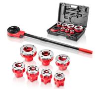 VEVOR Kit de Roscado de Tuberías con Trinquete, Roscadora Manual para Tubos con Trinquete, Juego de Terrajas con 7 Medidas BSPT de 3/8" a 2" NPT, Mango y Maletín Portátil para Instalación y Reparación