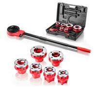 VEVOR Kit de Roscado de Tuberías con Trinquete, Roscadora Manual para Tubos con Trinquete, Juego de Terrajas con 6 Medidas BSPT de 1/2" a 2" NPT, Mango y Maletín Portátil para Reparación y Instalación