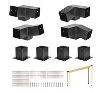 VEVOR Kit de Soporte Inclinado a Pérgola 3 Vías 10 x 10 cm para Vigas de Madera 92 x 92 mm en Tamaño Real, Acero al Carbono, con Tornillos y Bases para Postes, para Cenadores y Cobertizos, 8 uds