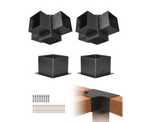 VEVOR Kit de Soportes Estables para Pérgola, 15 x 15 cm, 2 Soportes de Esquina Resistentes de 4 Vías, Fácil Instalación, Vigas de Madera para Cenadores, Pérgolas de Patio y Cabañas de Madera