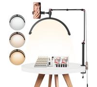 VEVOR Lámpara Arqueada de Escritorio para Uñas, 20 W Lámpara LED de Media Luna con Clip y Soporte para Teléfono, Brillo y Temperatura de Color Ajustables, para Belleza, Extensiones de Pestañas