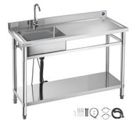 VEVOR, lavabo de acero inoxidable utilitario, de una sola cuba, independiente, con pequeño lavabo, grifo de tipo encimera y patas, 100,1 x 48,5 x 95 cm. Lavabo industrial de una sola cuba para garaje,
