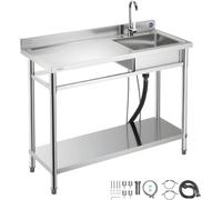 VEVOR, lavabo de acero inoxidable utilitario, de una sola cuba, independiente, con pequeño lavabo, grifo de tipo encimera y patas, 100,1 x 48,5 x 95 cm. Lavabo industrial de una sola cuba para garaje,