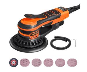 VEVOR Lijadora Orbital Aleatoria sin Escobillas de 350 W, 10 000 PRM y 6 Velocidades con 10 Papeles de Lija, Conector para Polvo y Manguera para Lijado de Detalles de Carpintería, 255 x 150 x 110 mm