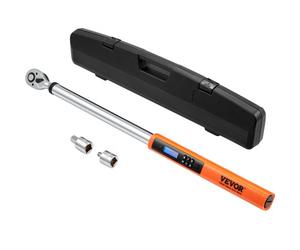 VEVOR Llave Dinamométrica Digital 1/2" Llave de Torsión 34-340 N.m Precisión ±2% Llave de Carraca Ajustable 72 Dientes LED Zumbador Vibración Respaldo con Adaptadores Extensión Kit de Mantenimiento