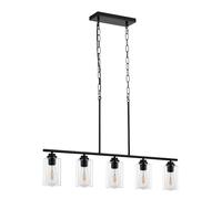 VEVOR Luces colgantes de isla de cocina de 5 luces, 60 W, lámpara de comedor ajustable con pantalla de vidrio transparente, 4 varillas, 2 cadenas de metal, candelabros lineales de granja con marco de 