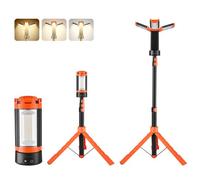 VEVOR Luz de Trabajo LED con Trípode 6 Ah, Foco Recargable de Trabajo con 3 Cabezales, Recargable, Inalámbrica, 2200 Lúmenes, 3000 K-6500 K, Iluminación Portátil para Obras de Construcción, Camping