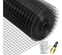VEVOR Malla metálica, 91 cm x 15 m y tamaño de malla de 2,5 x 2,5 cm, acero galvanizado recubierto de vinilo calibre 16, malla para gallinas, con unos alicates de corte y un par de guantes de tela