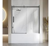 VEVOR Mampara de Ducha para Bañera 1524 x 1524 mm Puerta de Bañera Negra | Mampara de Ducha de Cristal Templado 8mm, Puerta Corredera con Mango de Acero Inoxidable, Diseño Moderno, Perfil de Aluminio