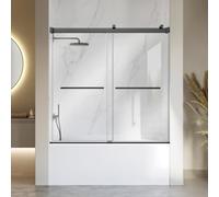 VEVOR Mampara de Ducha para Bañera 1524x1524 mm Puerta de Ducha de Vidrio | 2 Piezas, Mampara de Bañera Corredera, Cristal Templado de Seguridad 8 mm, Asas de Acero Inoxidable, Revestimiento Nano