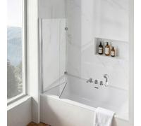 VEVOR Mampara de Ducha Plegable para Bañera 1200 x 1400 mm Puerta de Vidrio, Mampara de Bañera sin Marco, Cristal Templado de Seguridad 6 mm, 2 Bisagras, 180° Plegable, Perfil de Aluminio, Plateado