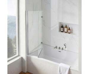 VEVOR Mampara de Ducha Plegable para Bañera 1200 x 1400 mm Puerta de Vidrio, Mampara de Bañera sin Marco, Cristal Templado de Seguridad 6 mm, 2 Bisagras, 180° Plegable, Perfil de Aluminio, Plateado