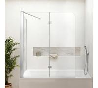 VEVOR Mampara de Ducha Plegable para Bañera 700/1200 x 1400 mm de Cristal | Puerta de Bañera de Vidrio Templado de Seguridad 6 mm, 1 Hoja Fija y 2 Flexibles, Perfil de Aluminio, Revestimiento Nano