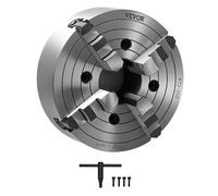 VEVOR Mandril de Torno de 4 Mordazas 25 cm Rango de Sujeción de 15-250 mm con Tornillos de Fijación con Llave en T, Mordazas Reversibles, Interior/Exterior para Torno de Madera y Metal