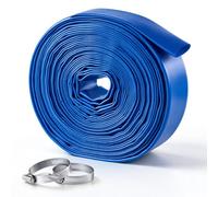 VEVOR Manguera de Descarga de PVC, 3,81 cm x 15,2 m, Manguera Plana, Azul | Para Filtro de Arena y Bomba de Sumidero de Piscinas, Resistente a la Intemperie y a las Roturas, Duradero, con Abrazaderas