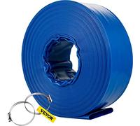 VEVOR Manguera de Descarga Manguera Plana de Tela de PVC de 38 mm x 30,5 m, Manguera de Drenaje Resistente con Abrazaderas, Resistente a la Intemperie para Piscina y Transferencia de Agua, Azul