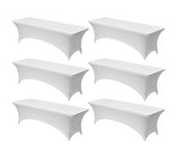 VEVOR Manteles Rectangulares de Licra Elástica para Mesas, Lavables y Antiarrugas, 95 % Poliéster y 5 % Elastano, para Fiestas, Bodas, Banquetes y Festivales, Blanco, 6 uds, 244 x 76 x 76 cm
